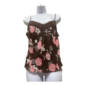 Ann Taylor LOFT Petites Brown/Pink Lace Camisole top Sz 10P